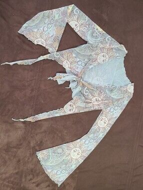 ROMWE Pastel Sun-Print Tie-Front‎ Crop Top